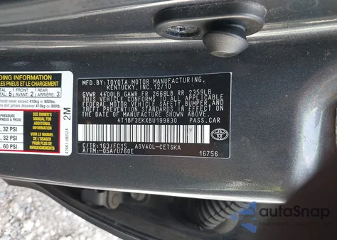 2011 Toyota Camry Se/Le/Xle из США, поврежденный, VIN 4T1BF3EKXBU199830